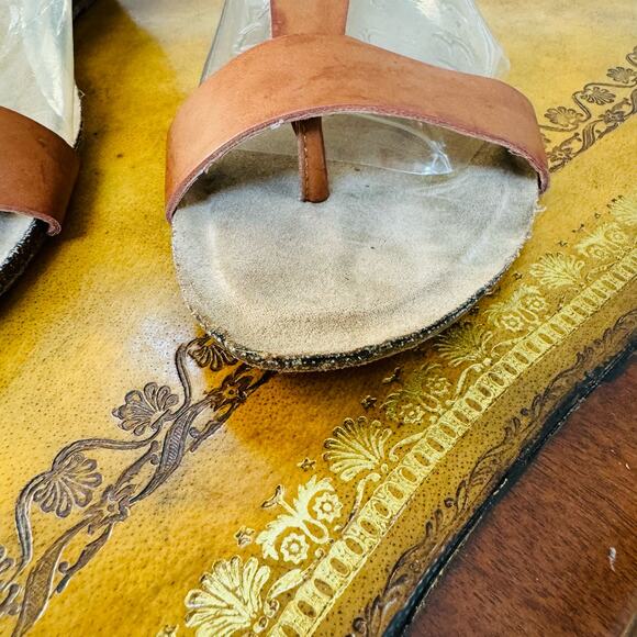 Kenneth Cole Great City Gal Toffee Cognac Vegan Leather Wedge T-Strap Sandals 8 - Picture 7 of 13